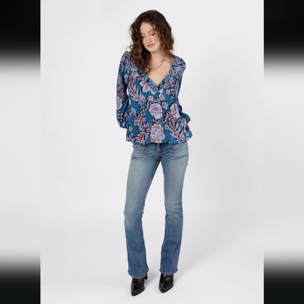 Band Of The Free Josie Mixed Print Long Sleeve Top - Picture 2 of 8